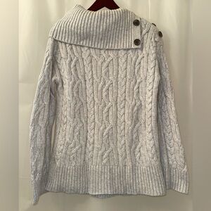 Banana Republic Light Gray Cable Knit Turtleneck Sweater